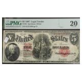PMG VF 20 1907 5 $ US LEGAL TENDER