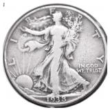 1938 D WALKING HALF DOLLAR VF