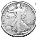 1917 D WALKING HALF DOLLAR VF