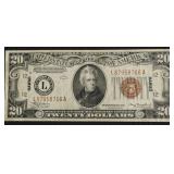 1934 WW2 20 $ HAWAII EMERGENCY NOTE VF