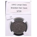 1842 LARGE CENT VF