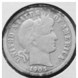 1905 S BARBER DIME VG