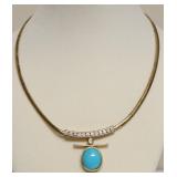 STERLING SILVER GOLD WASH TURQUOISE STONE NECKLACE