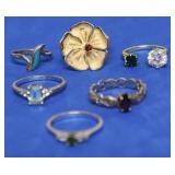 6 STERLING SILVER RINGS