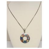 STERLING SILVER MULTI  STONE RING PENDANT NECKLACE