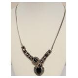 STERLING SILVER BLACK ONYX MARCASITE NECKLACE