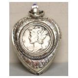 STERLING VINTAGE HEART PENDANT WITH 1944 DIME