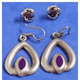 2 PAIRS STERLING SILVER EAR RINGS