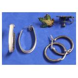 3 PAIRS STERLING SILVER EAR RINGS
