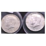2 40 % SILVER HALF DOLLARS
