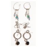 3 PAIRS OF STERLING SILVER EAR RINGS