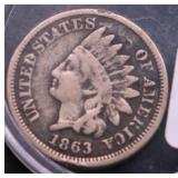 1863 INDIAN HEAD CENT VF