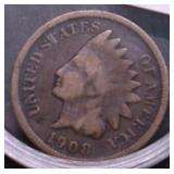 1908 S INDIAN HEAD CENT VG