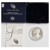 2018 SILVER EAGLE WITH BOX AND PAPERS