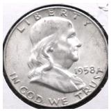 1958 D CHOICE BU FRANKLIN HALF DOLLAR