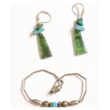SILVER AND TURQUOISE  BRACELET AND EAR RINGS
