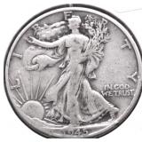 1945 D WALKING HALF DOLLAR XF