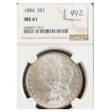 1886 NGC MS 61 MORGAN DOLLAR