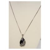 STERLING SILVER BLACK ONYX PENDANT NECKLACE