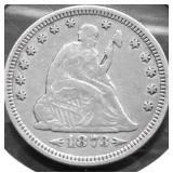 1873 SEATED QUARTER XF