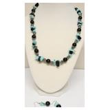 TURQUOISE  STONE AND BLACK GLASS NECKLACE