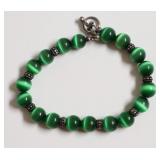 STERLING SILVER GREEN GLASS BRACELET