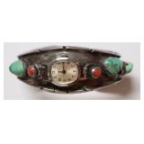 STERLING SILVER TURQUOISE /CORAL WATCH