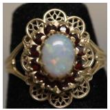 10K GOLD OPAL AND RUBY RING  SZ 6.75   3.34GRAM