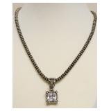 STERLING  SQUARE CLEAR STONE PENDANT/NECKLACE