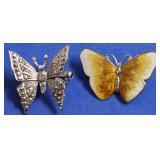 2-STERLING SILVER BUTTERFLY BROACHES