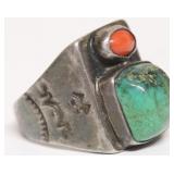 STERLING SILVER TURQUOIS /CORAL RING