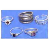 5 STERLING SILVER RINGS