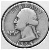 1934 D WASHINGTON QUARTER VG