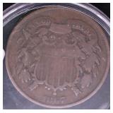 1867 TWO CENT PIECE VF