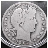 1914 S BARBER HALF DOLLAR VG