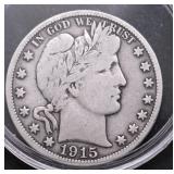 1915 S BARBER HALF DOLLAR VF