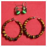 2-PAIRS GLASS BEAD EAR RINGS