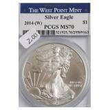 2014 W PCGS MS70 SILVER EAGLE