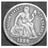 1888 SEATED DIME VF