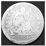 1854 SEATED QUARTER VG