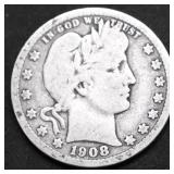 1908 D BARBER QUARTER F