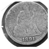 1891  O SEATED DIME AG