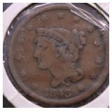 1843 LARGE CENT VF