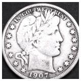 1907  BARBER HALF DOLLAR VF