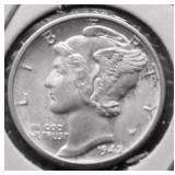 1942 D GEM BU FBL MERCURY DIME