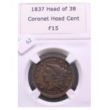1837 LARGE CENT VF