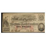 1863 5 $ N CAROLINA OBSOLETE NOTE VF