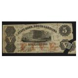 1865 S CAROLINA 5 DOLLAR OBSOLETE NOTE