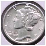 1944 D CH BU SPLIT BANDS MERCURY DIME