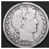 1906 O BARBER HALF DOLLAR F